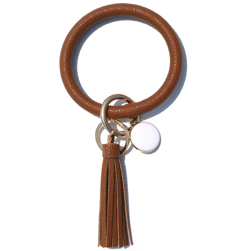 Wholesale Tie-dyed PU Leather Tassel Bracelet Keychain